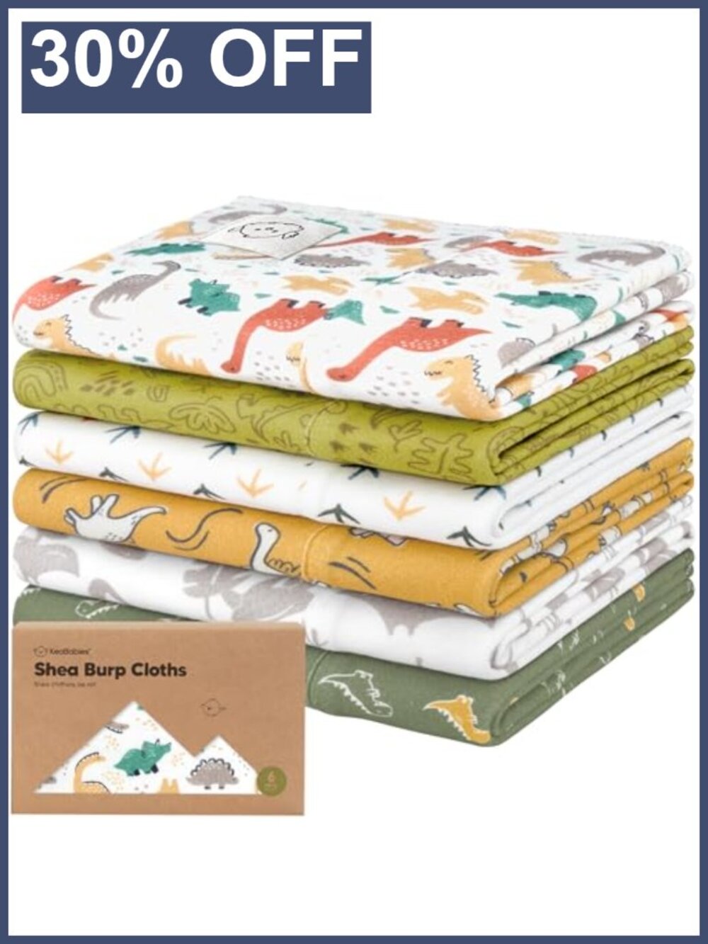 6-Pack Organic Cotton Burp Cloths, Diaper Changing Mat, Baby Essential